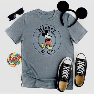 Disney Mickey & Co. Logo Velvet Mickey Mouse Gray Cotton-Blend TShirt - Small